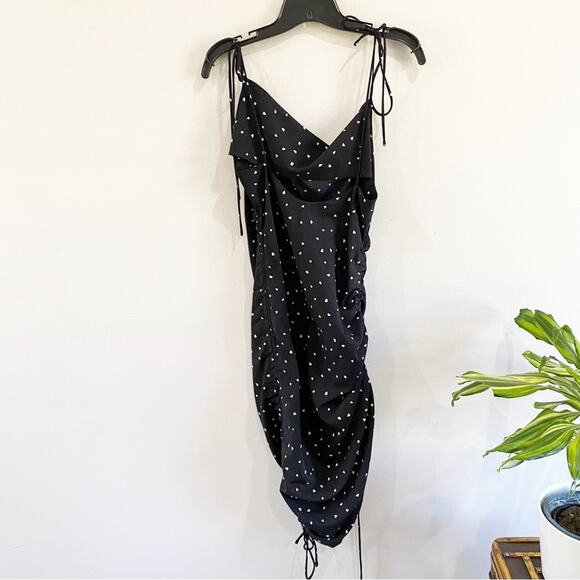 NWT Lioness String Along Mini Dress Black Heart Print Ruched Adjustable 4 - Picture 4 of 15